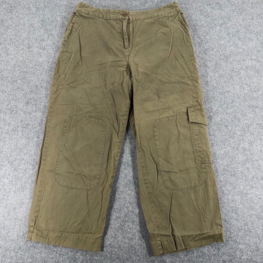 J.Jill Womens Olive Green Wide Leg Crop Cargo Pants Size 10 Utility Knee Patch